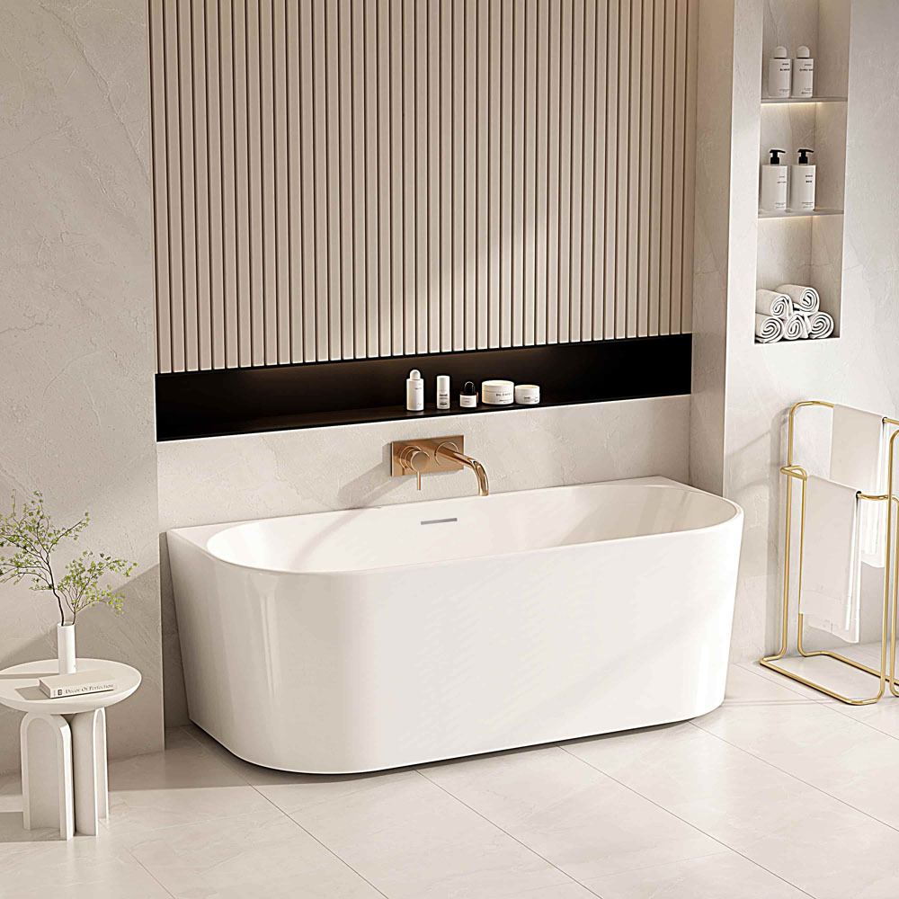 Montana Oval Acrylic Back to Wall Bath with Spout & Wall Mixer Package