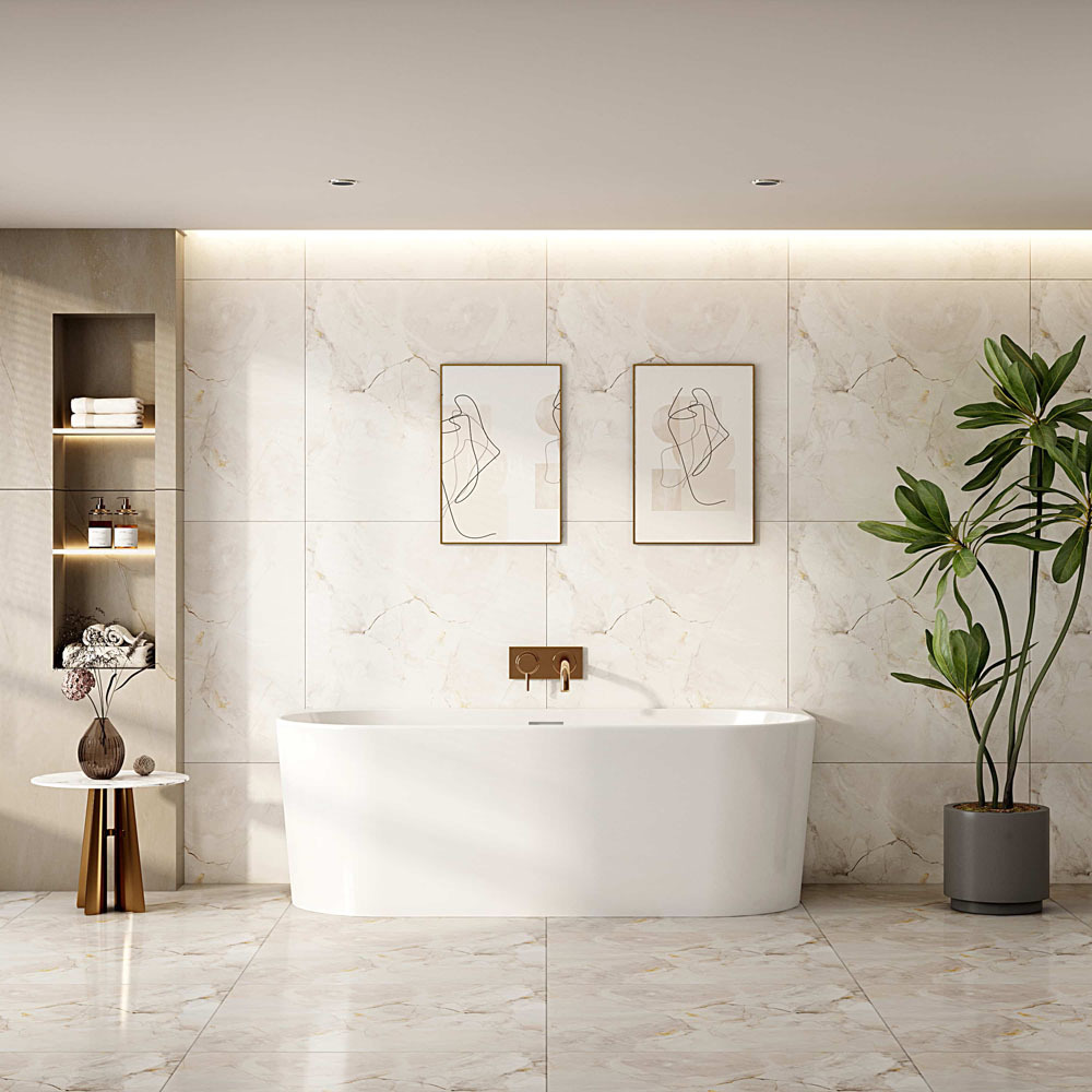 Montana Oval Acrylic Back to Wall Bath with Spout & Wall Mixer Package
