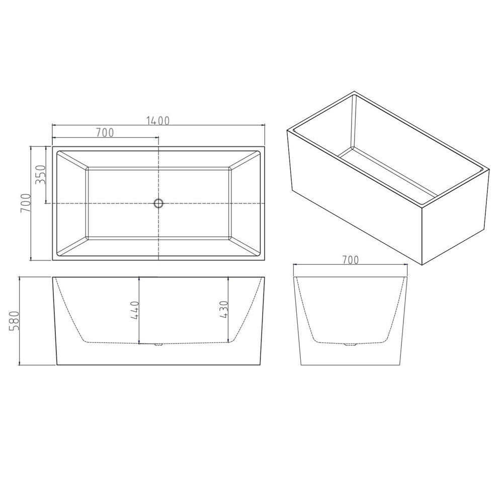Albany Rectangular Acrylic Freestanding Bath with Floor Mounted Spout and Mixer Package