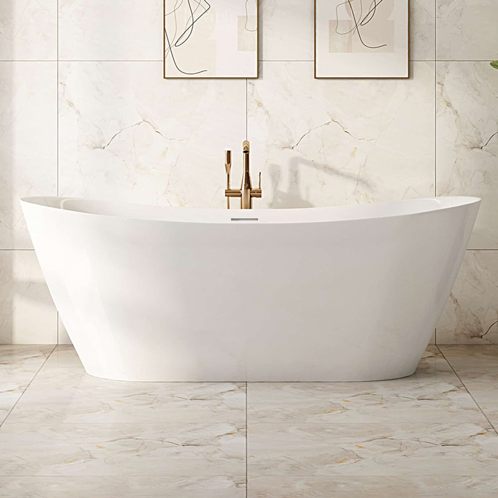 Nevada Acrylic Freestanding Bath with Antique Brass Wall Mixer set
