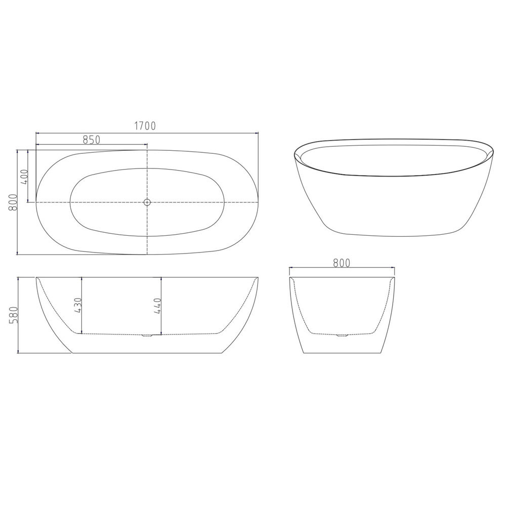 Bellevue Oval Acrylic Freestanding Bath with Spout & Wall Mixer Package