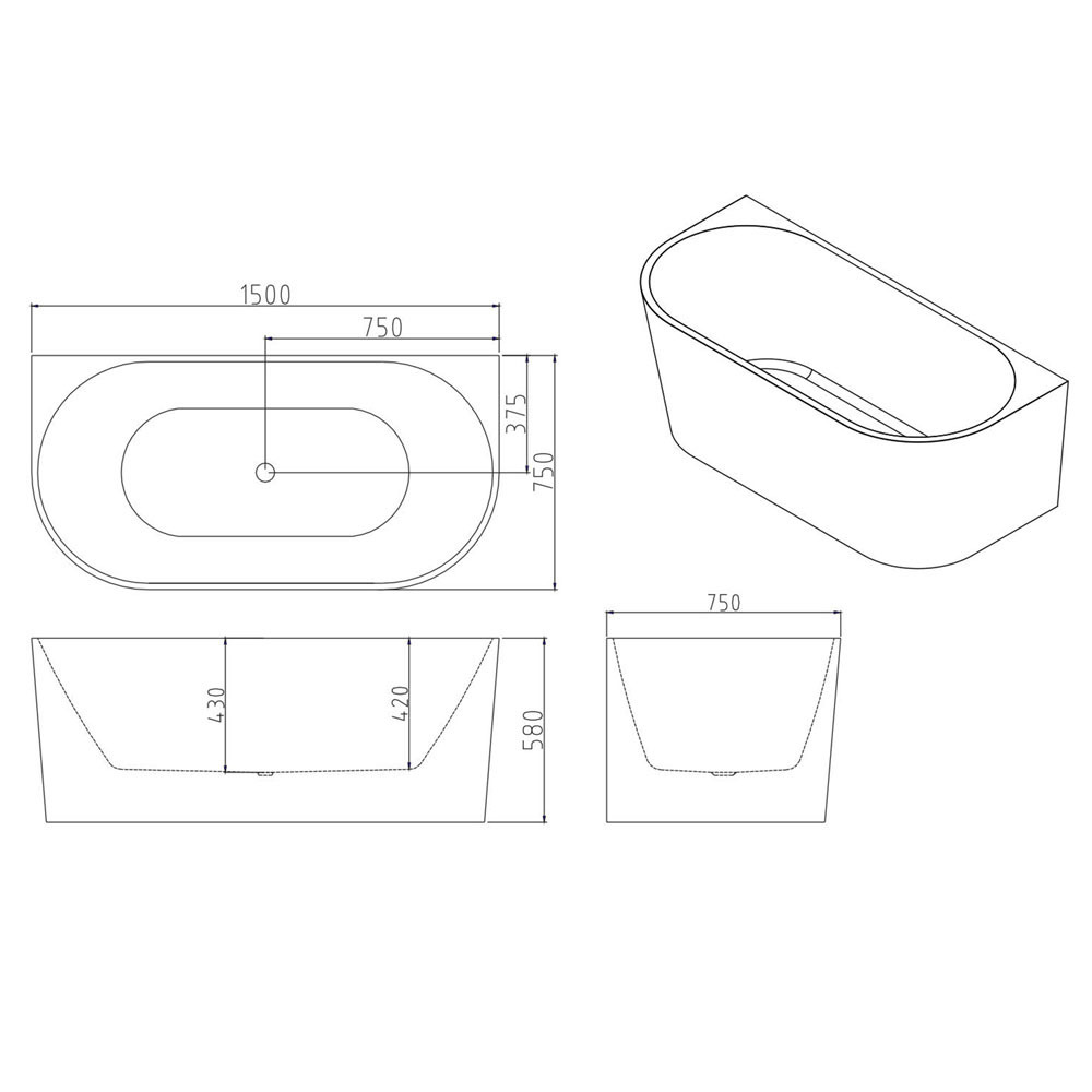 Montana Oval Acrylic Back to Wall Bath with Spout & Wall Mixer Package