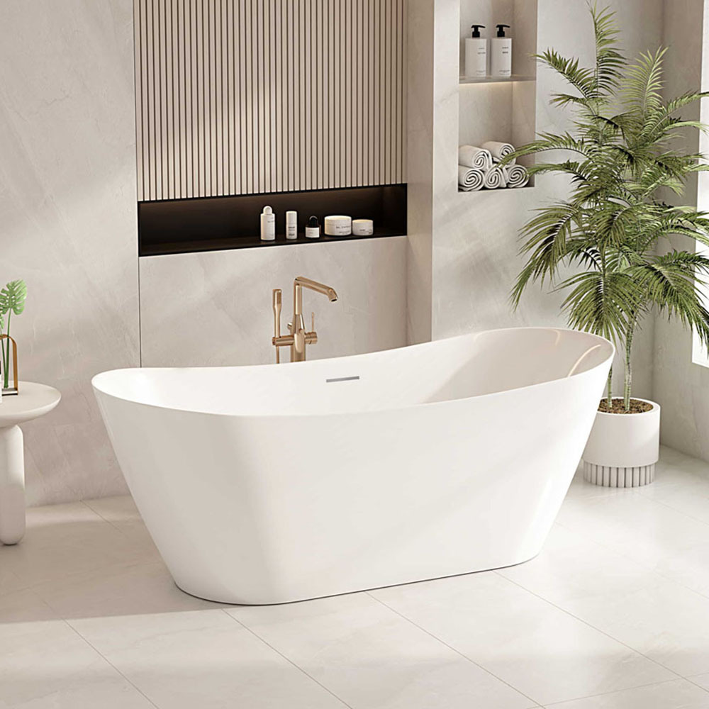 Nevada Acrylic Freestanding Bath with Antique Brass Wall Mixer set