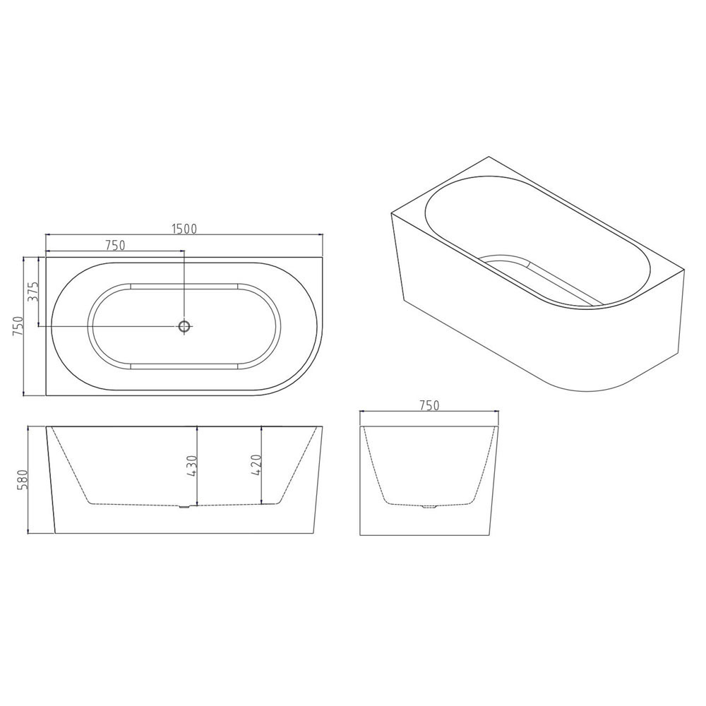 Costa Oval Acrylic Corner Bath with Spout & Wall Mixer Package