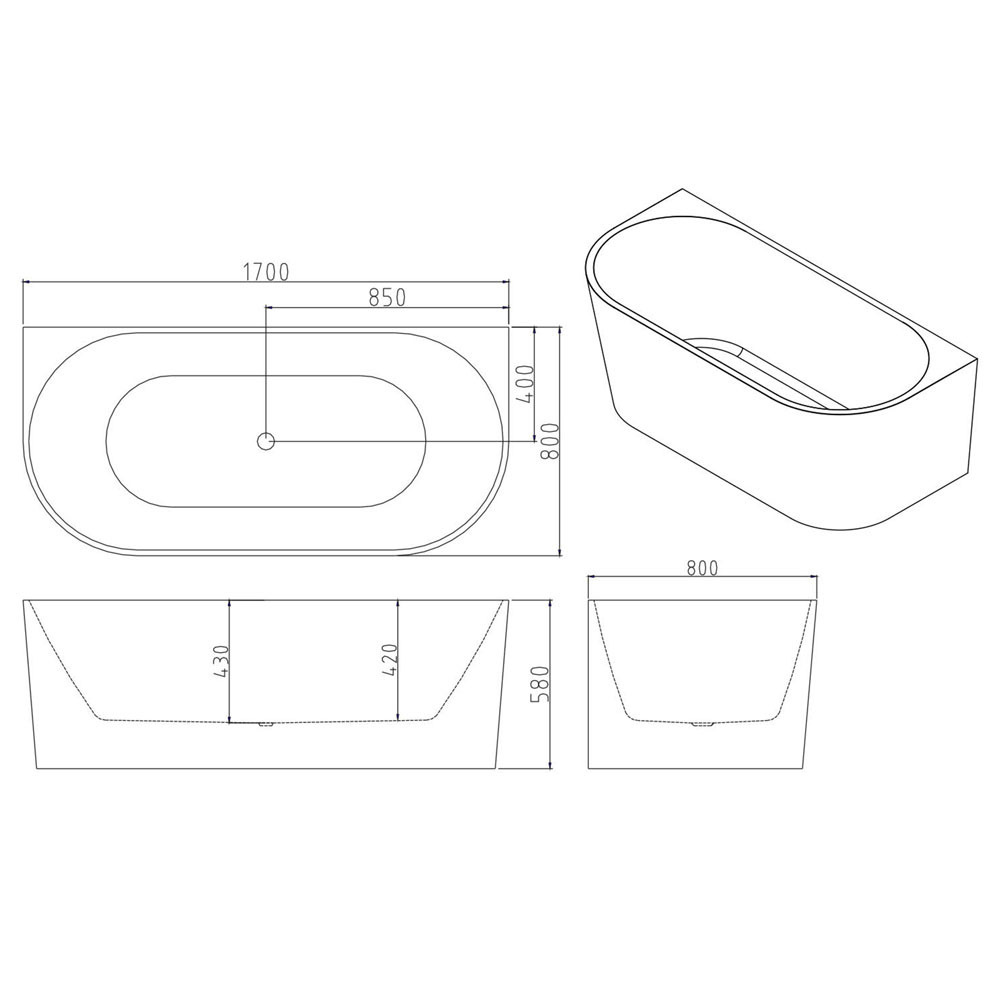Montana Oval Acrylic Back to Wall Bath with Spout & Wall Mixer Package
