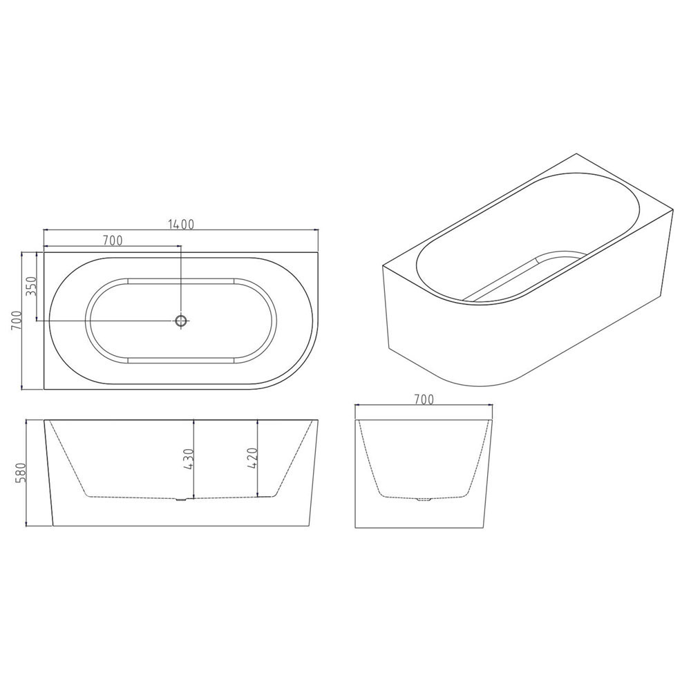 Costa Oval Acrylic Corner Bath with Spout & Wall Mixer Package