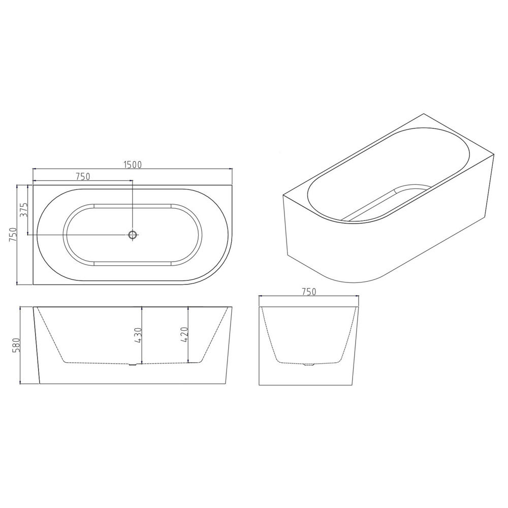 Costa Oval Acrylic Corner Bath with Spout & Wall Mixer Package