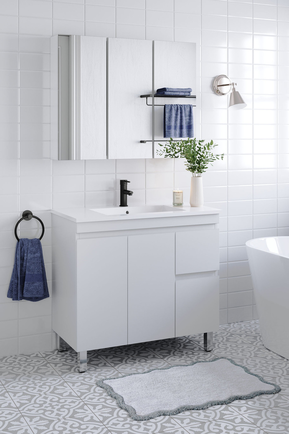 Nohoana 600mm Matte White Wall Hung Vanity & Mirror Cabinet Package