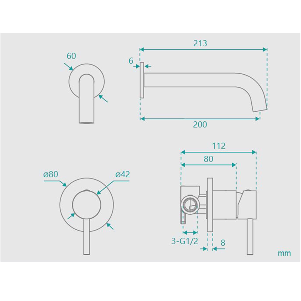 Albany Gloss White Rectangular Acrylic Freestanding Bath & Wall Mixer Set