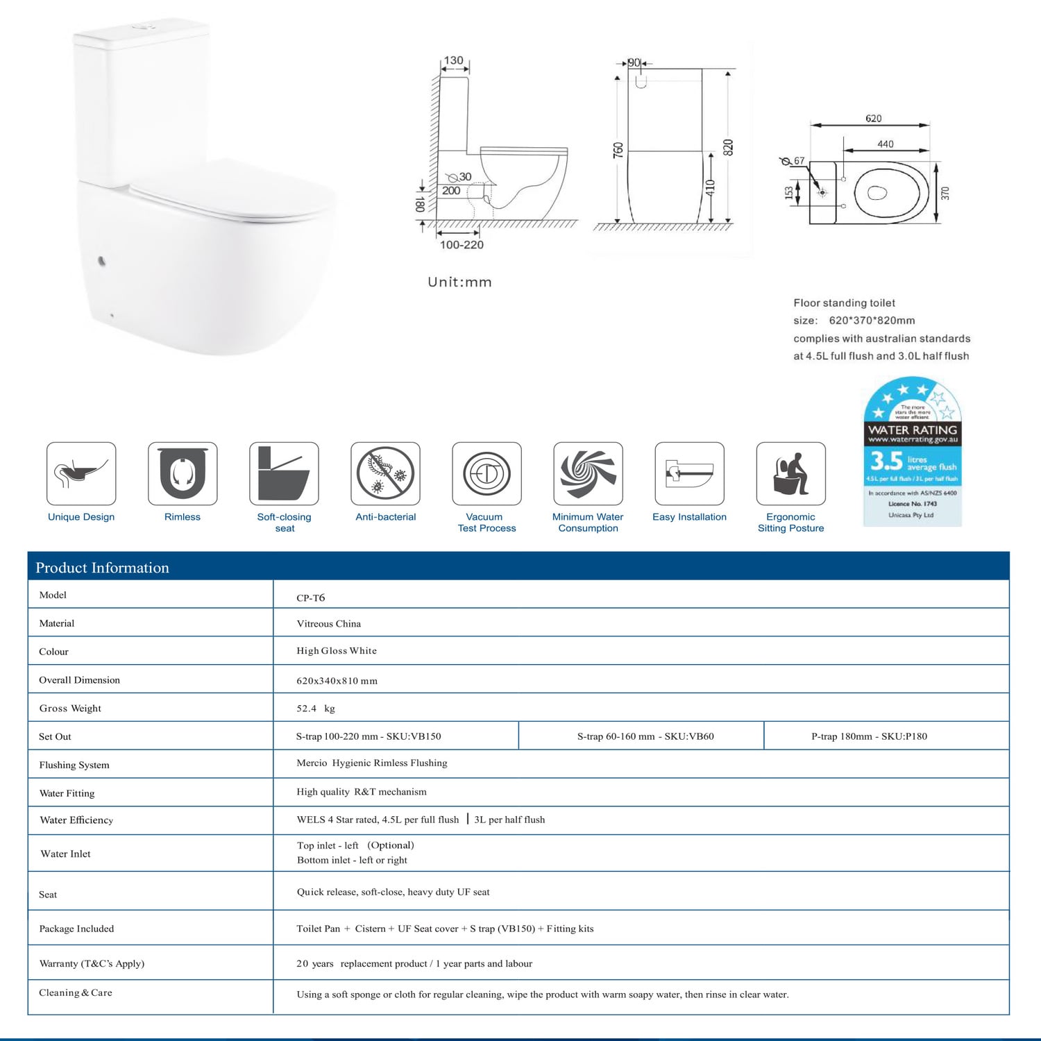 Cera Rimless Short Projection Back-To-Wall Toilet Suite