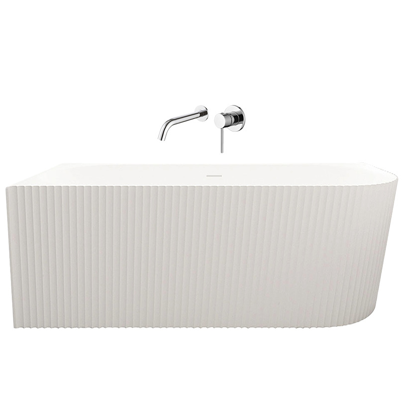 Salem Matte White Oval Acrylic Corner Bath & Wall Mixer Set