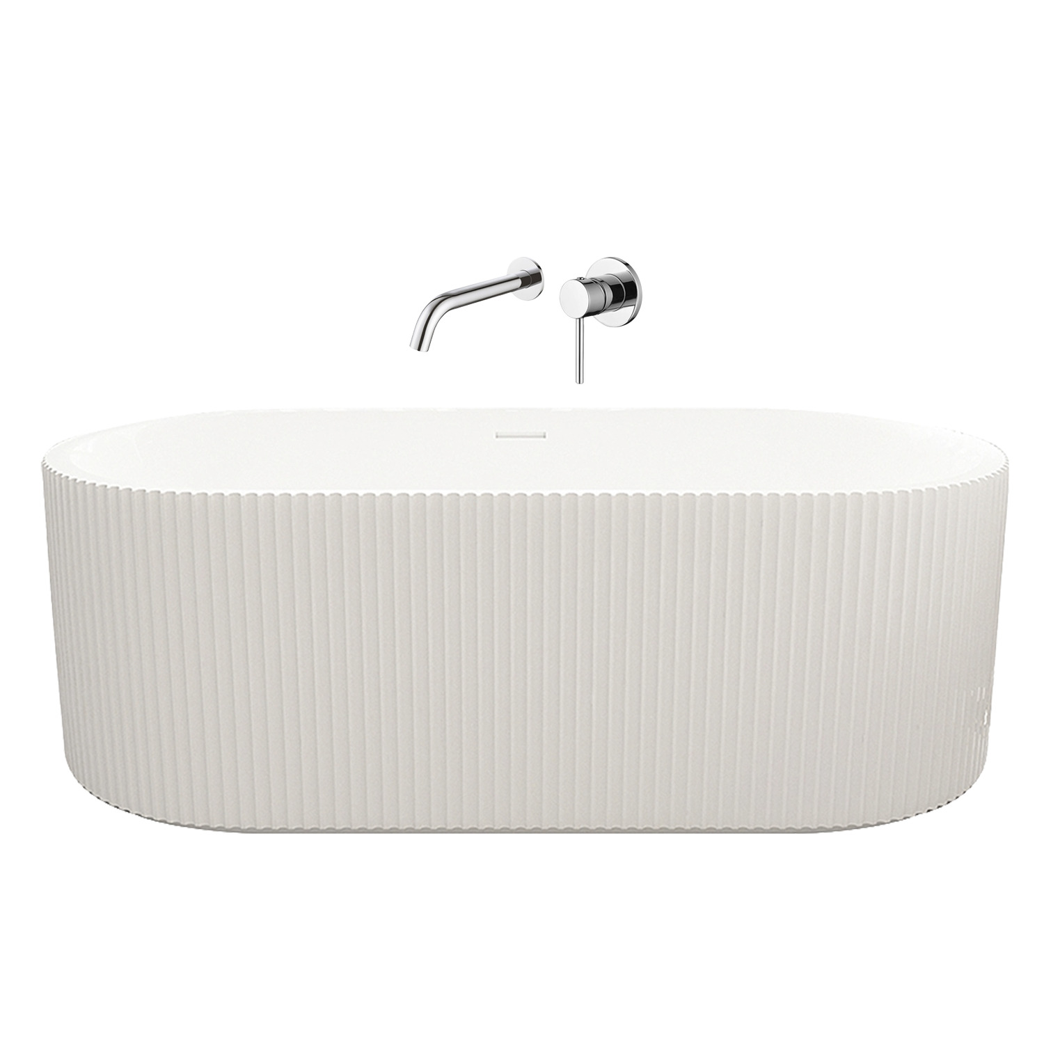 Salem Matte White Oval Acrylic Freestanding Bath & Wall Mixer Set