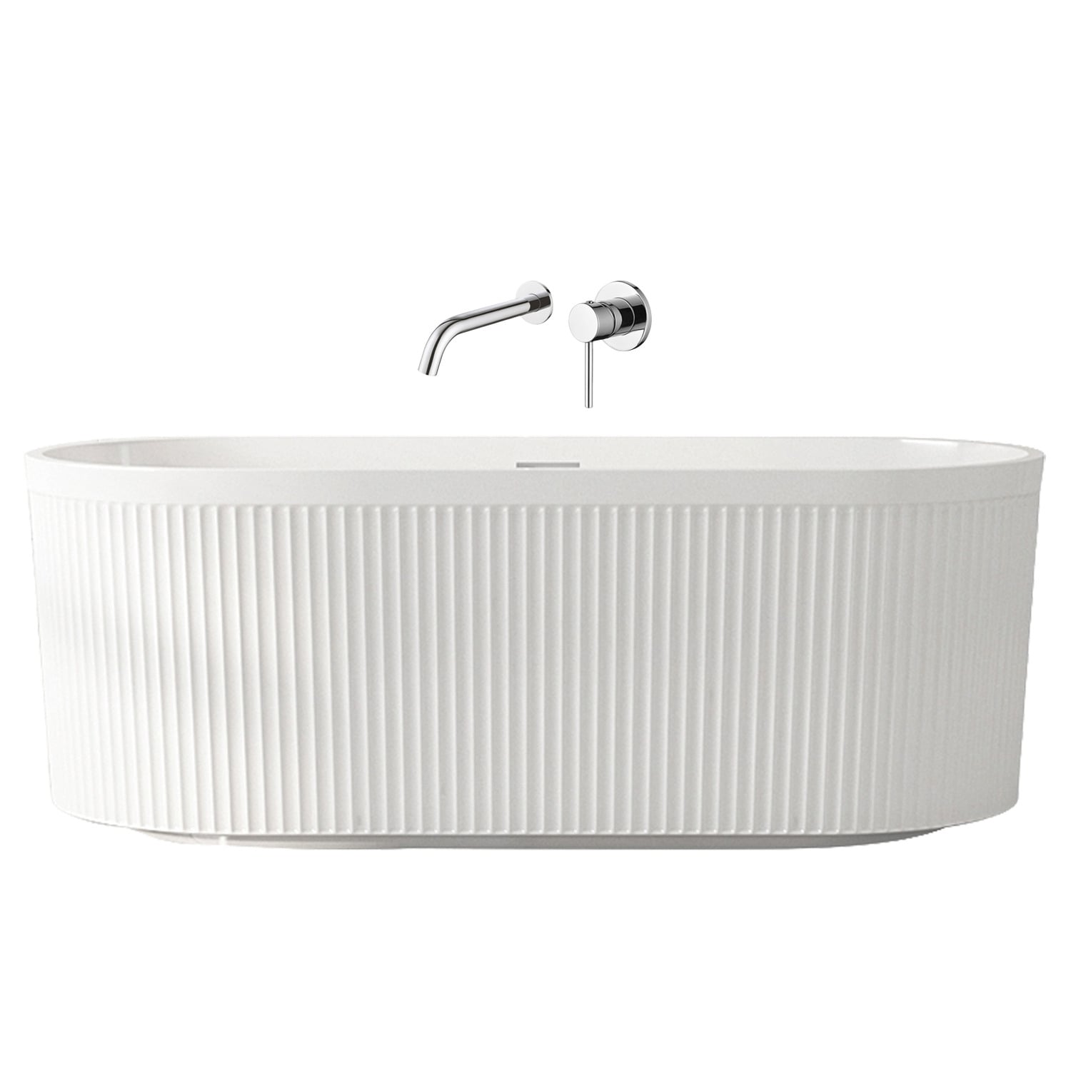 Ciri Gloss White Acrylic Fluted Freestanding Bath & Wall Mixer Set