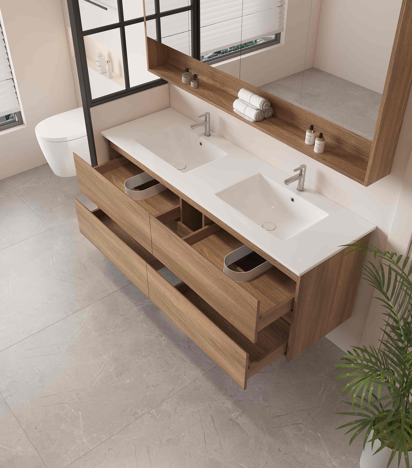Horizon 1500mm Medium Oak Wall Hung Double Vanity