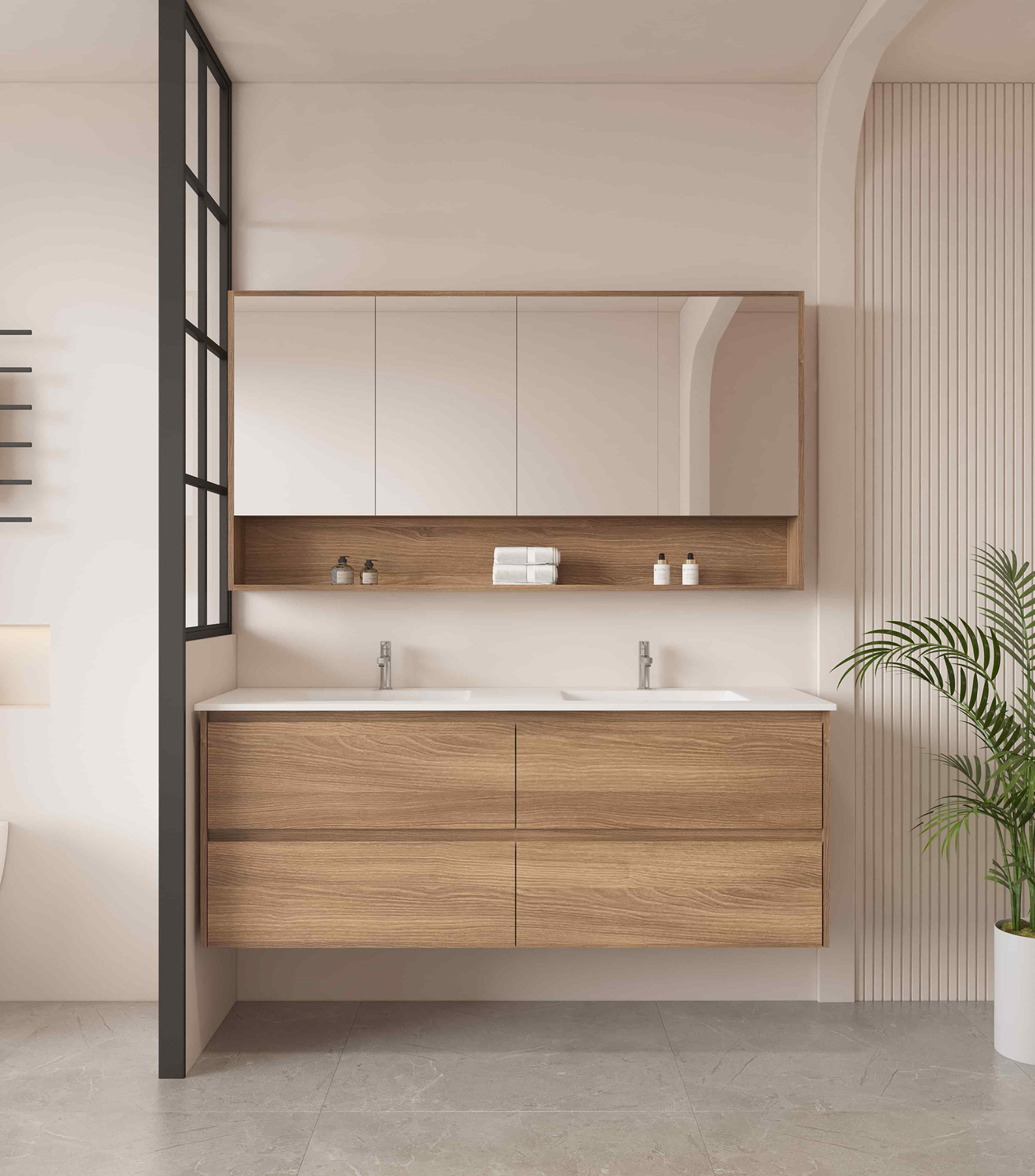 Horizon 1500mm Medium Oak Wall Hung Double Vanity