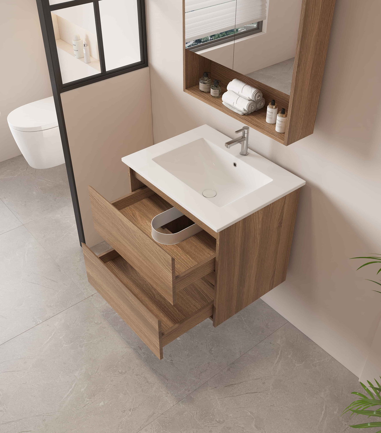 Horizon 600mm Medium Oak Wall Hung Vanity