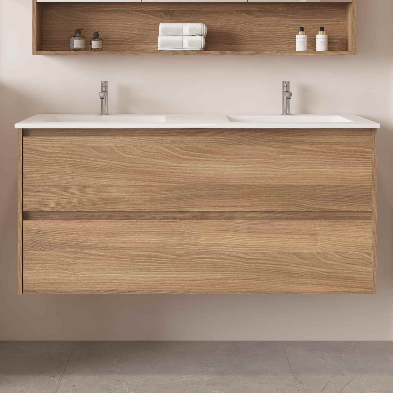 Horizon 1200mm Medium Oak Wall Hung Double Vanity