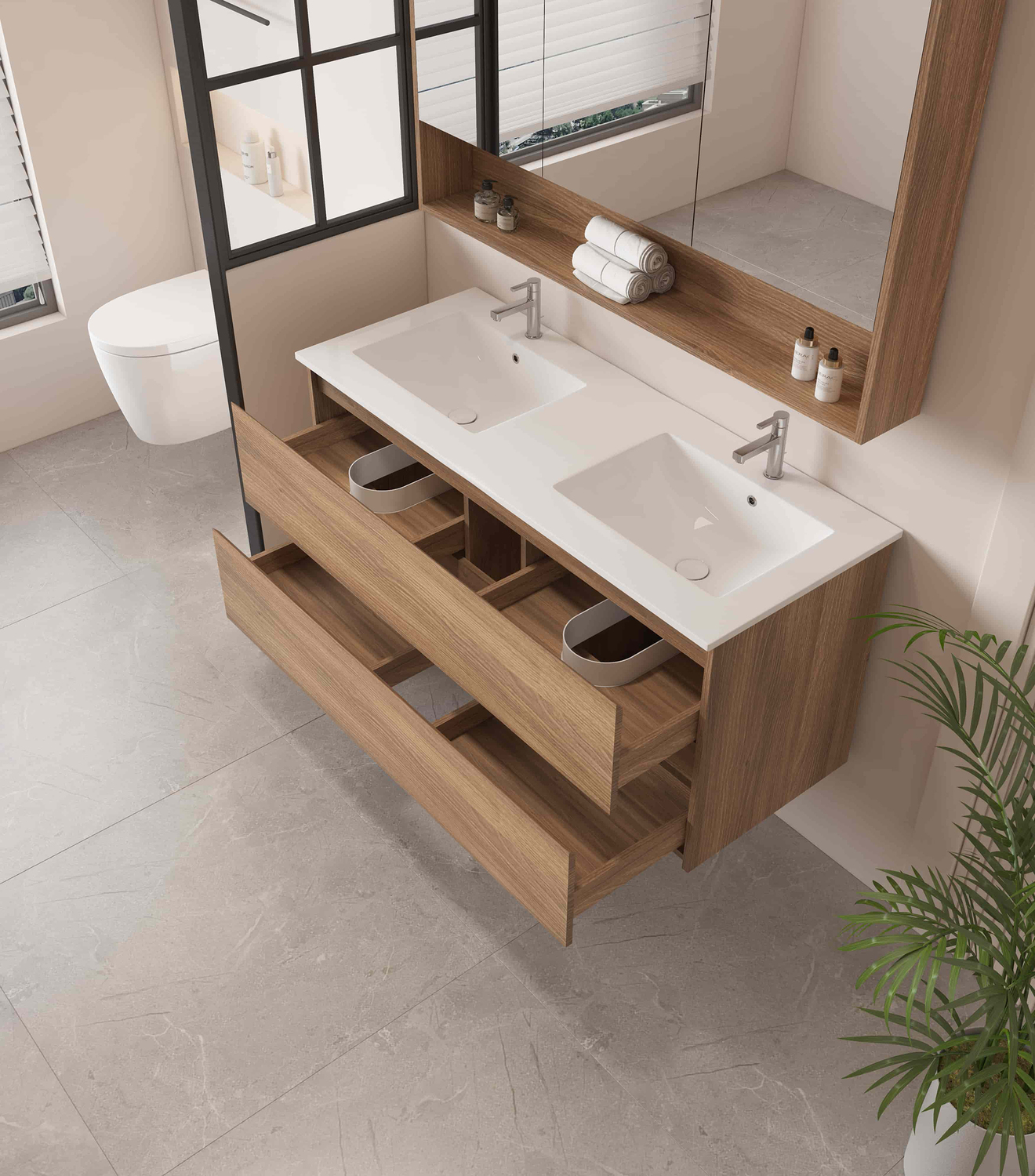 Horizon 1200mm Medium Oak Wall Hung Double Vanity