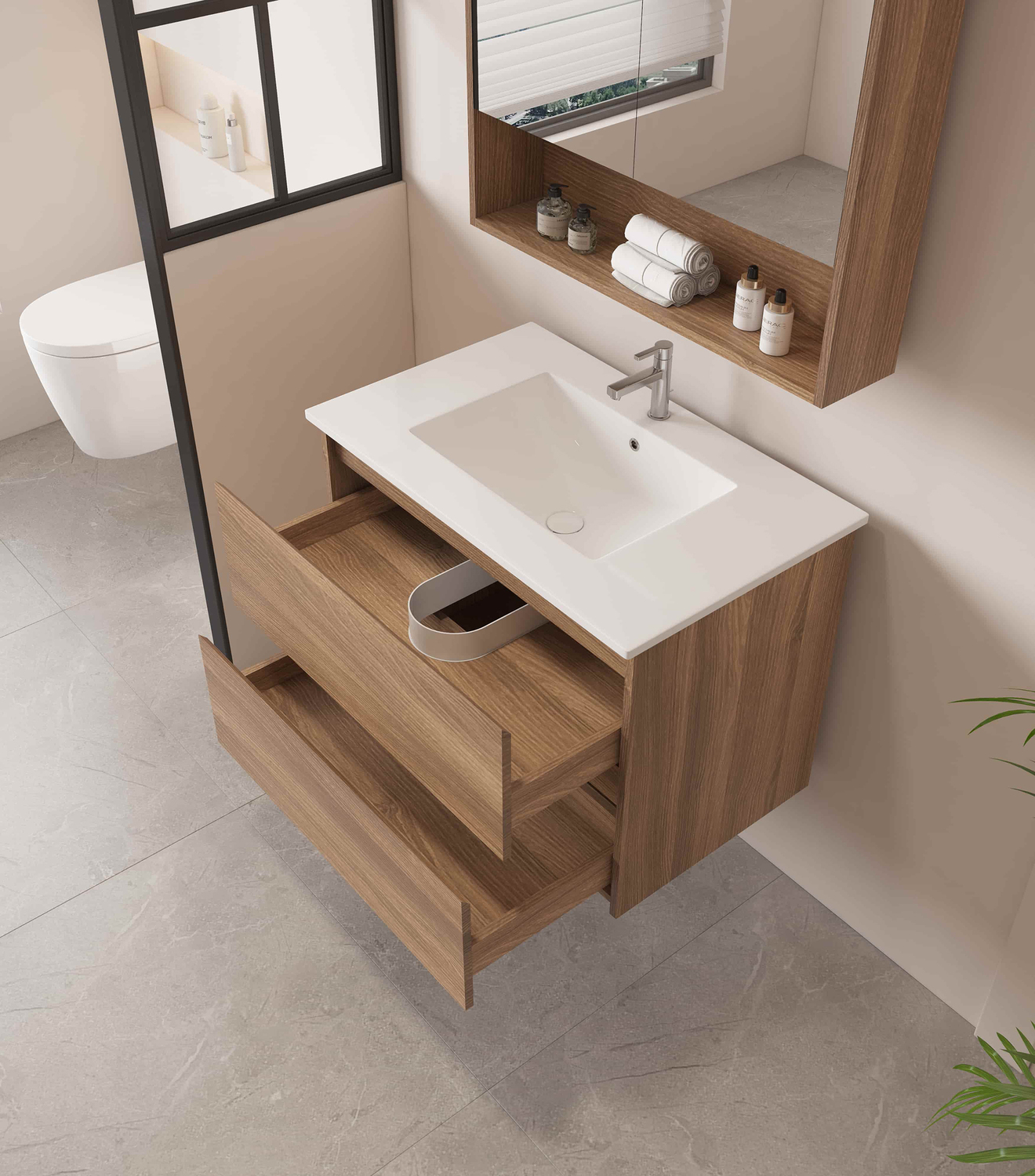 Horizon 750mm Medium Oak Wall Hung Vanity