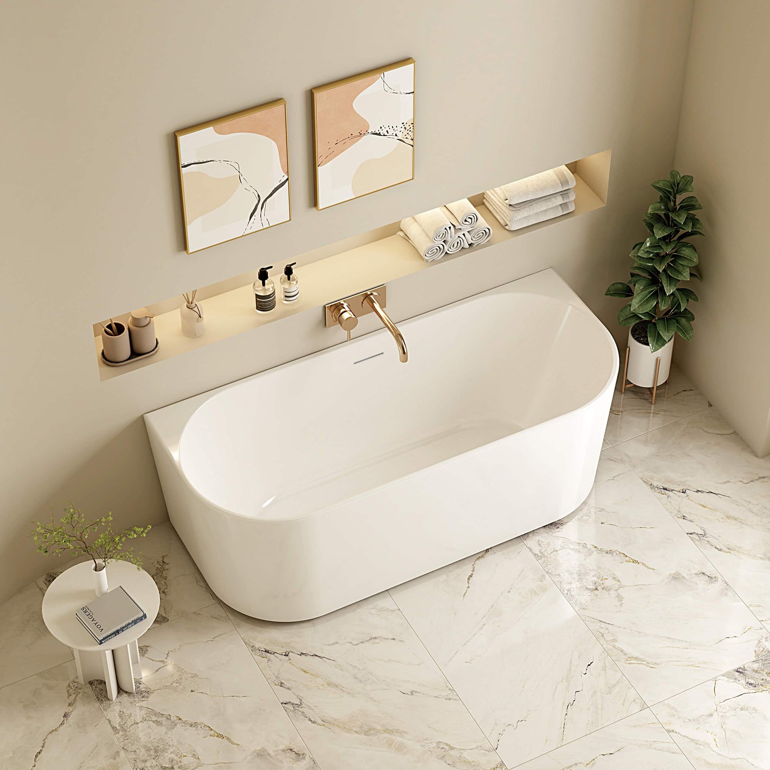 Muse 1190mm Gloss White Acrylic Back to Wall Bath with Overflow