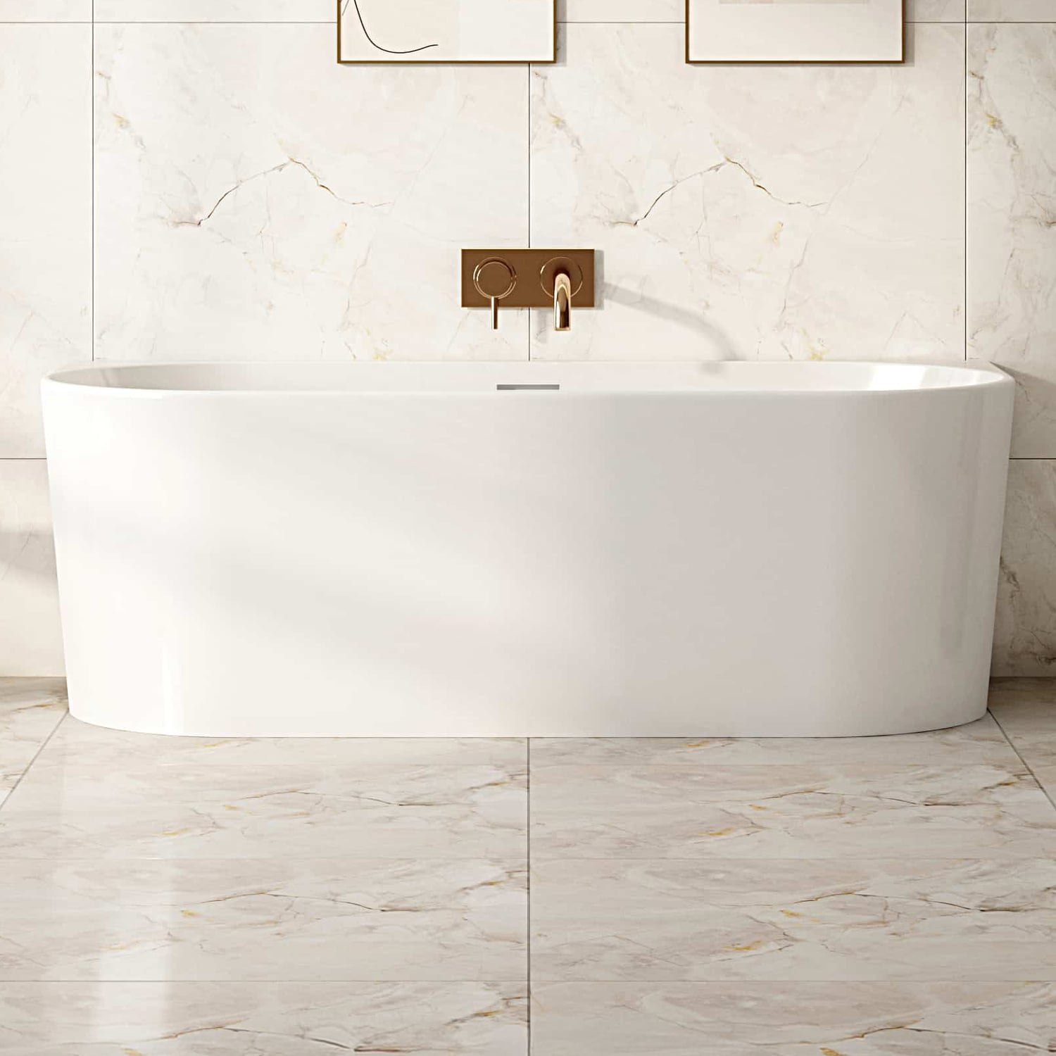 Muse 1190mm Gloss White Acrylic Back to Wall Bath with Overflow