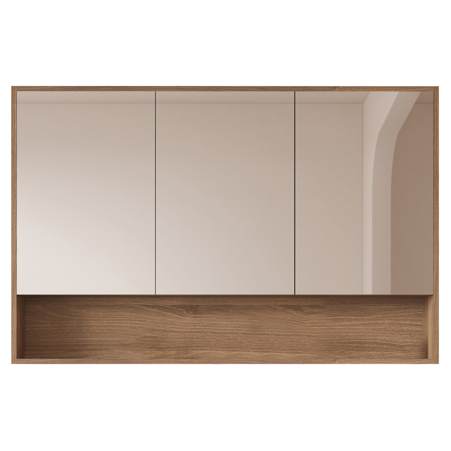 Horizon 1200mm Medium Oak Mirrored Shaving Cabinet with Open Shelf