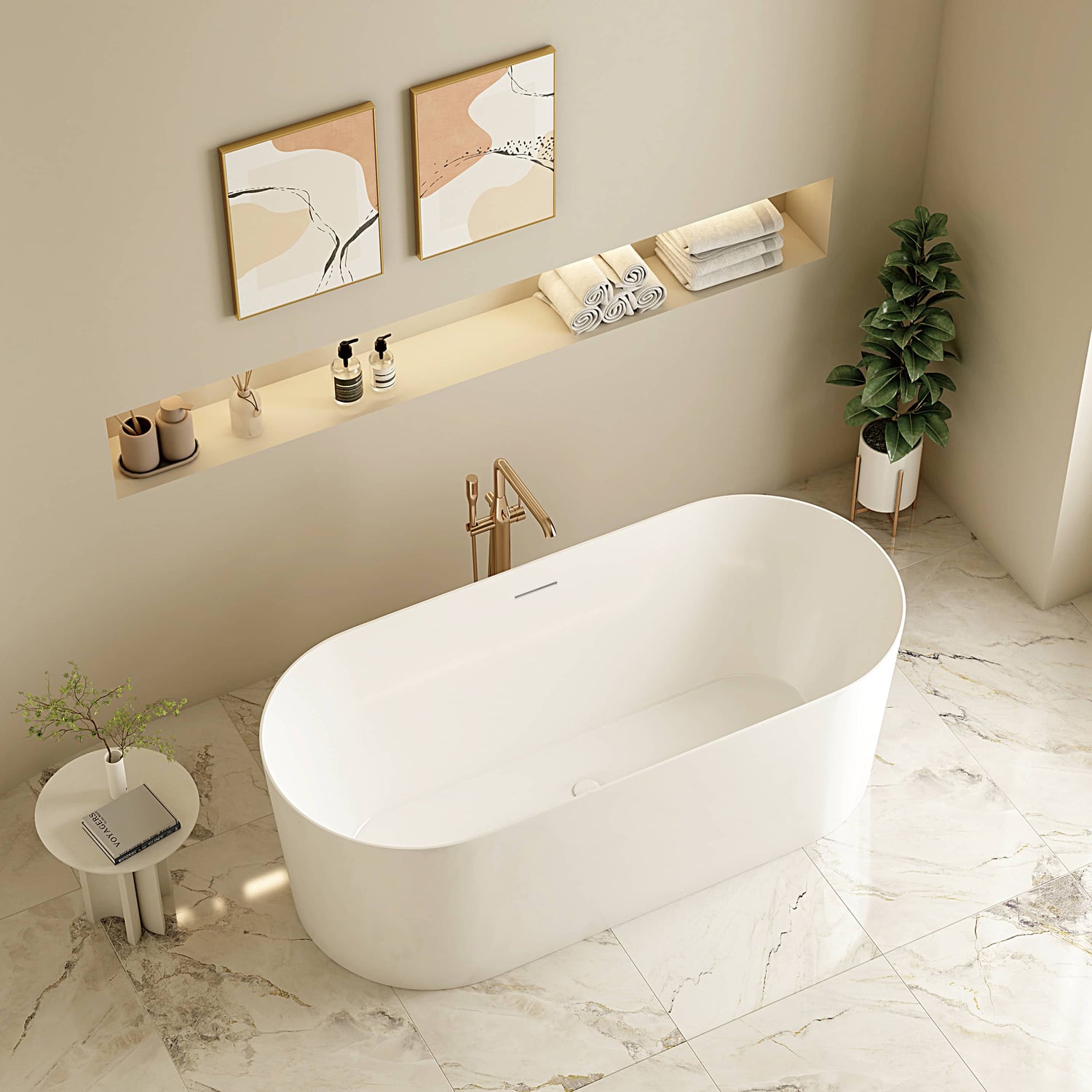 Amalfi 1190mm Gloss White Acrylic Freestanding Bath with Overflow