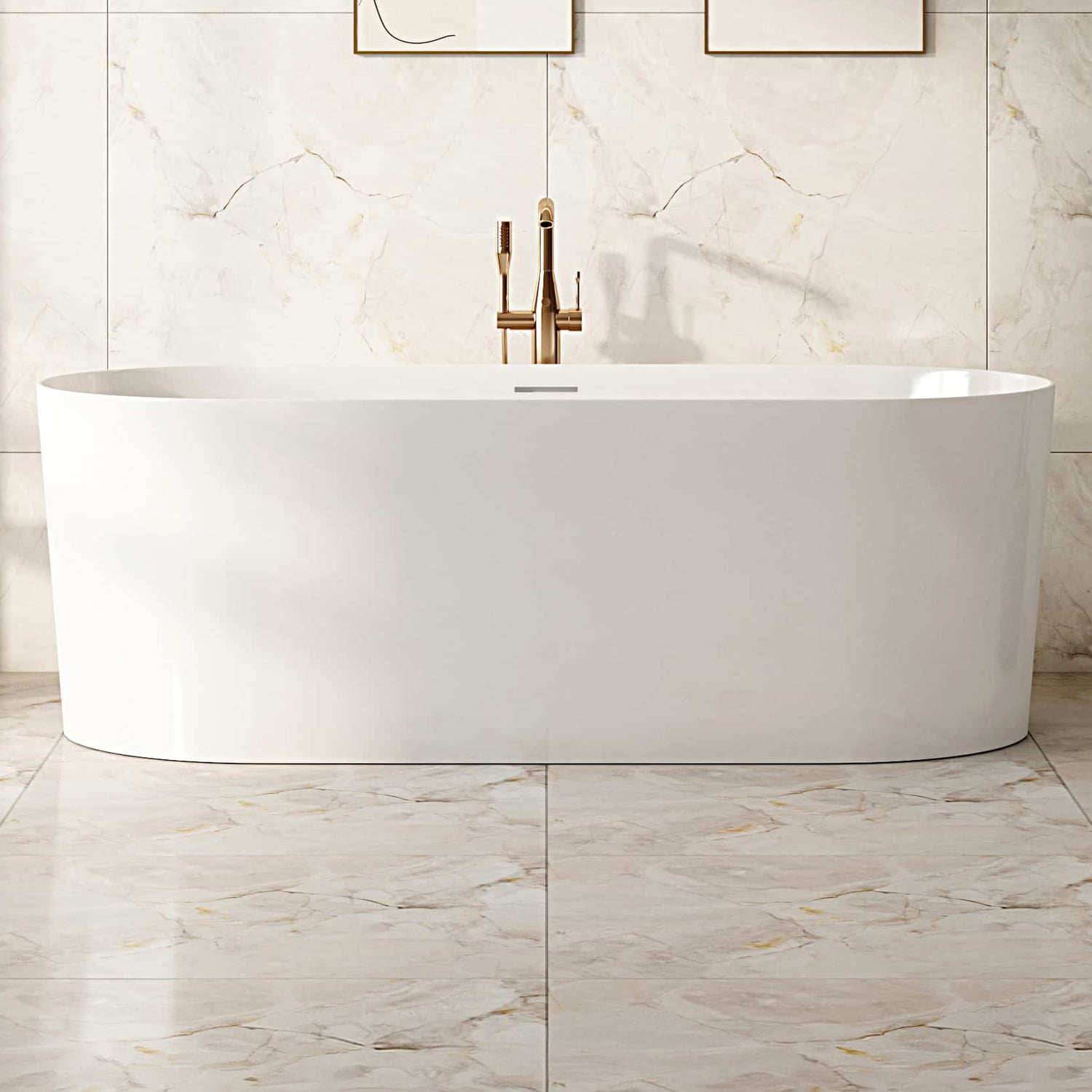 Amalfi 1190mm Gloss White Acrylic Freestanding Bath with Overflow