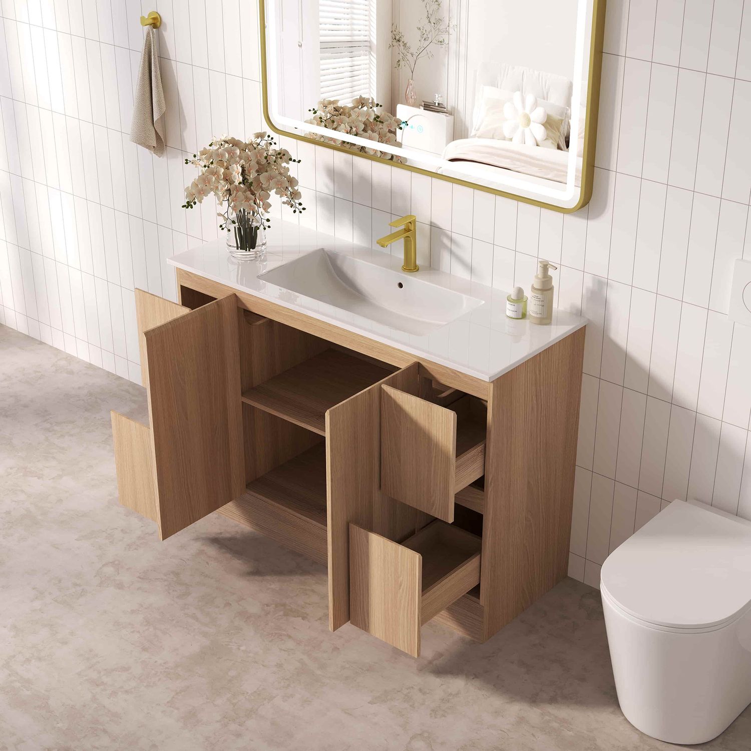 Byron 1200mm Light Oak Freestanding Vanity
