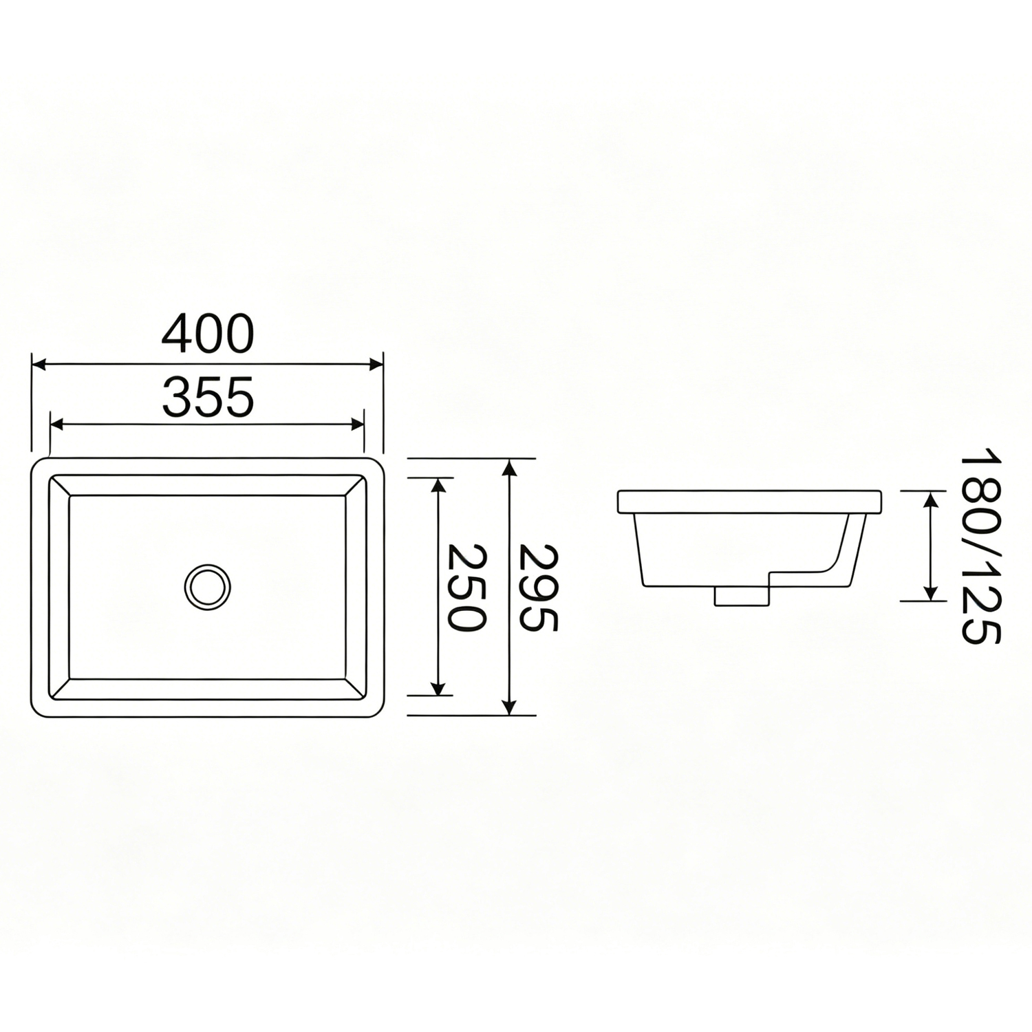 Novo 400mm Gloss White Rectangular Undermount Basin