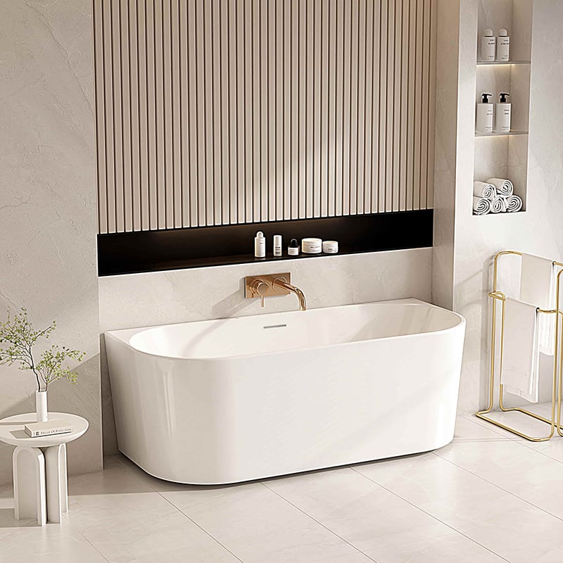 Muse 1190mm Gloss White Acrylic Back to Wall Bath with Overflow