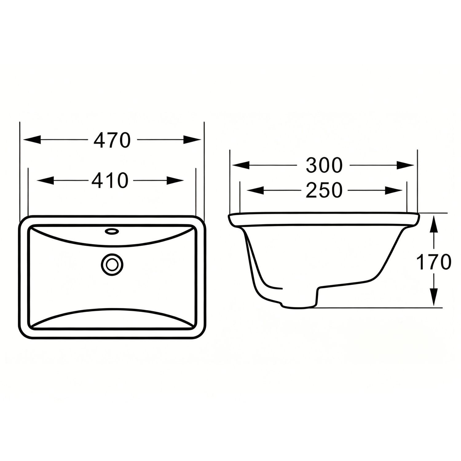 Novo 470mm Gloss White Rectangular Undermount Basin