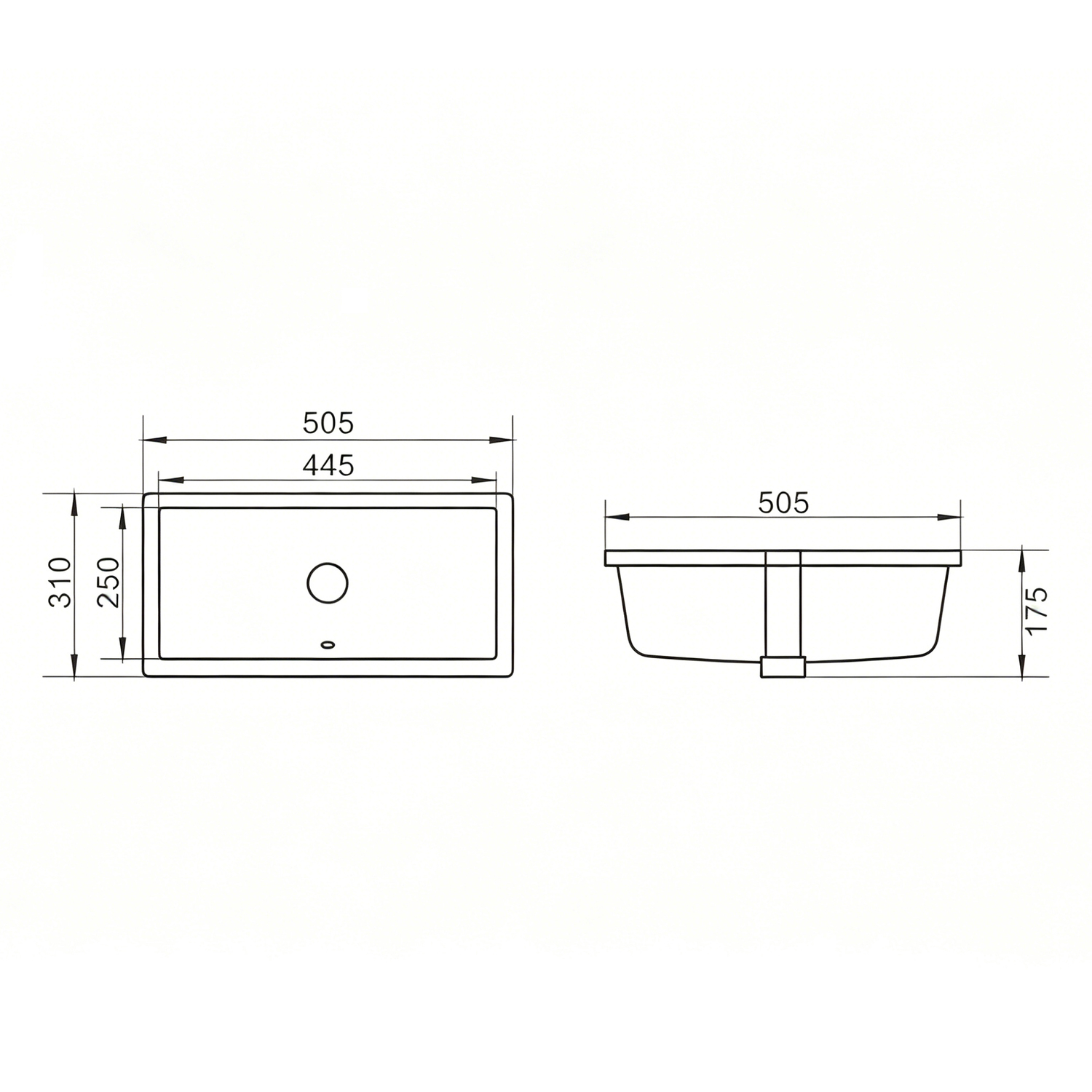 Novo 505mm Gloss White Rectangular Undermount Basin