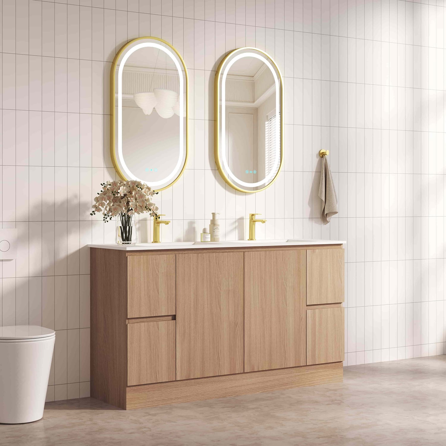 Byron 1500mm Light Oak Freestanding Double Vanity
