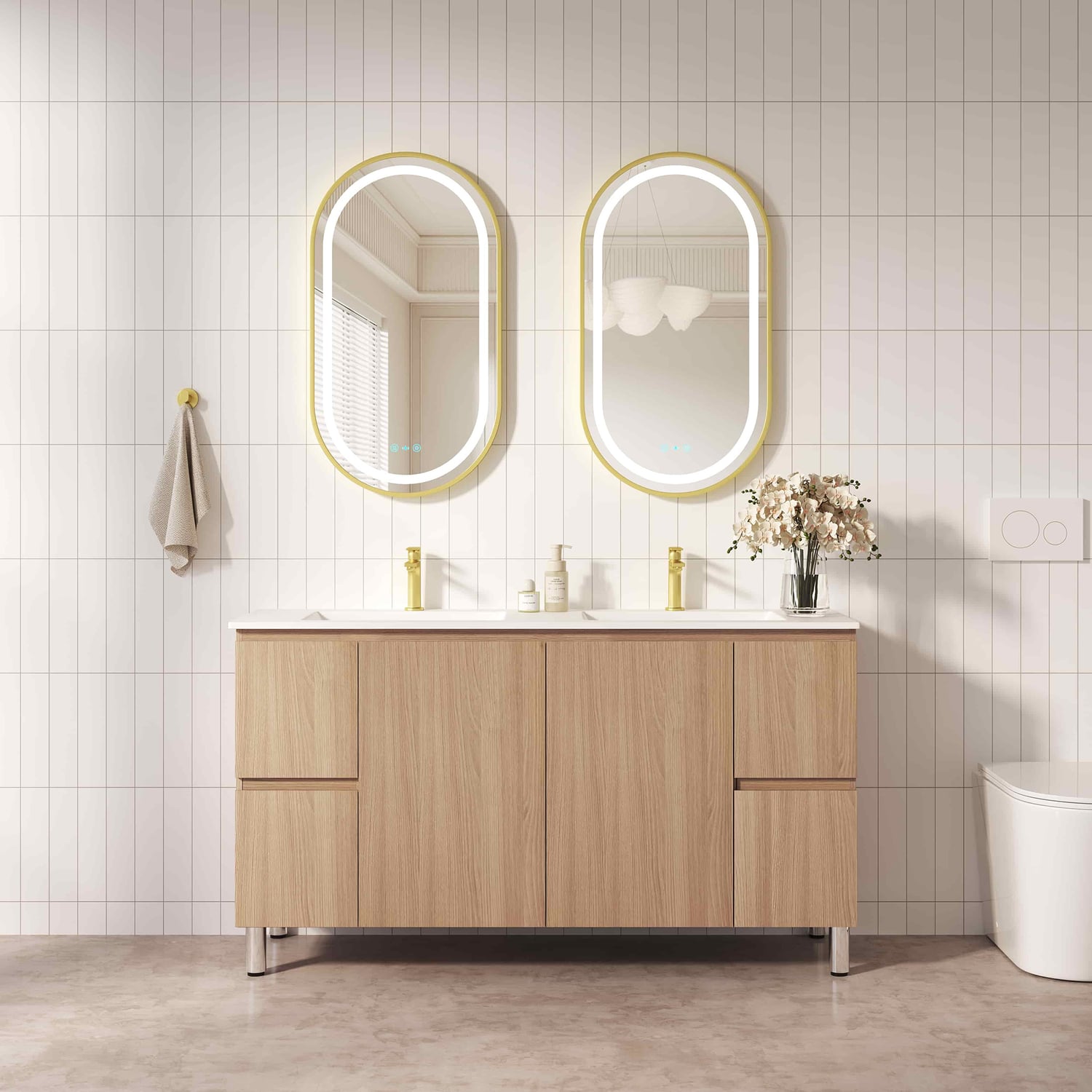 Byron 1500mm Light Oak Freestanding Double Vanity