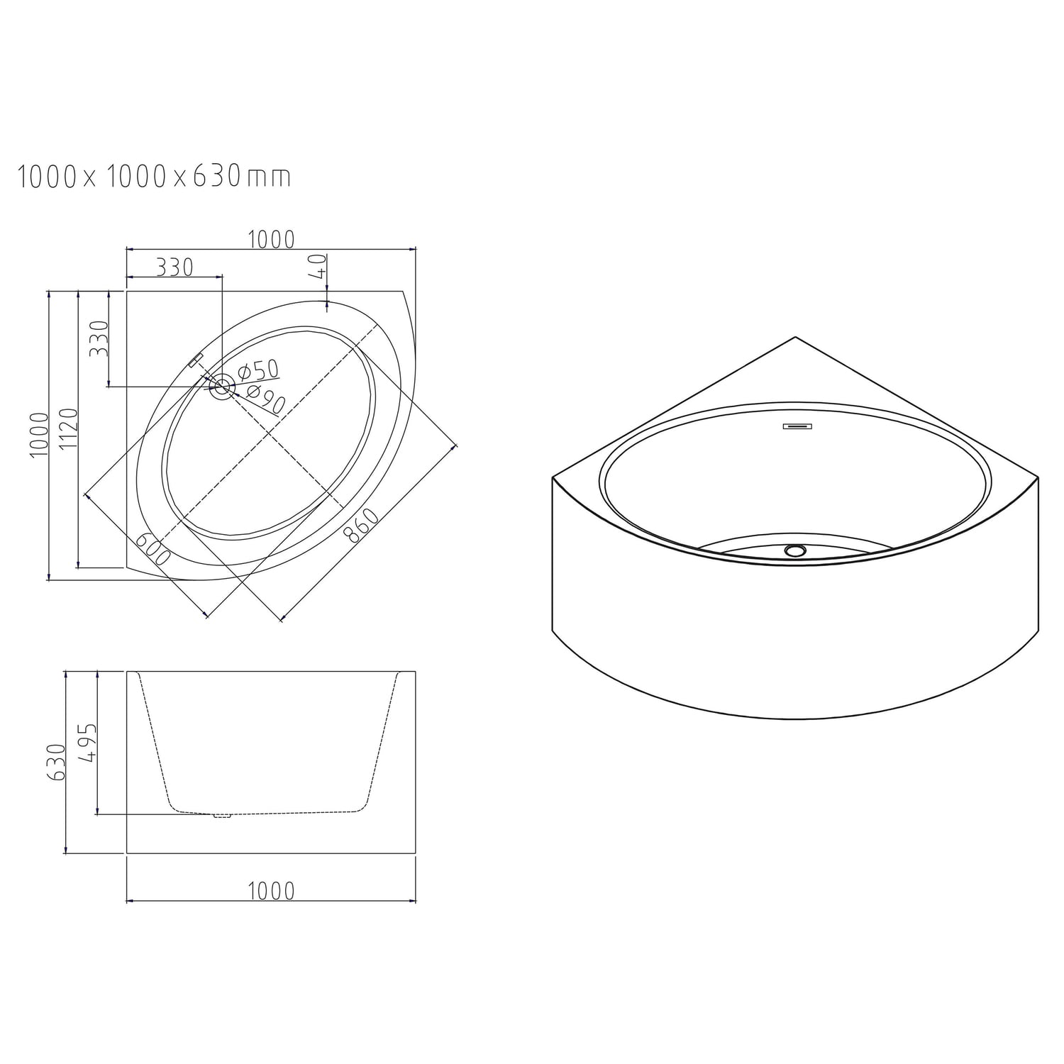 Stirling Acrylic Corner Bath with Overflow