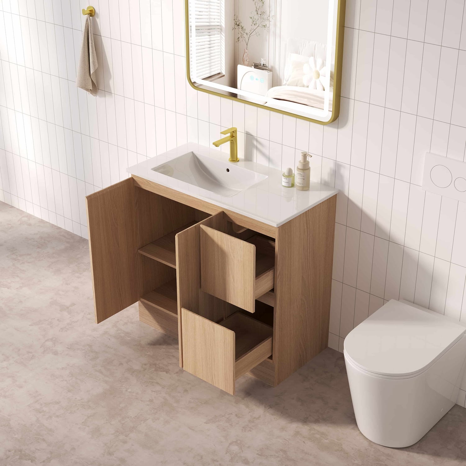 Byron 900mm Light Oak Freestanding Vanity
