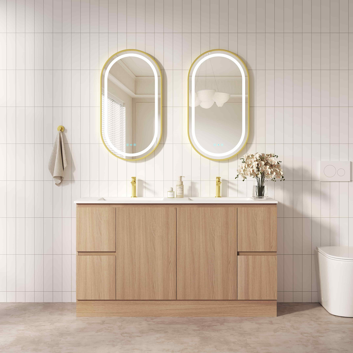 Byron 1500mm Light Oak Freestanding Double Vanity