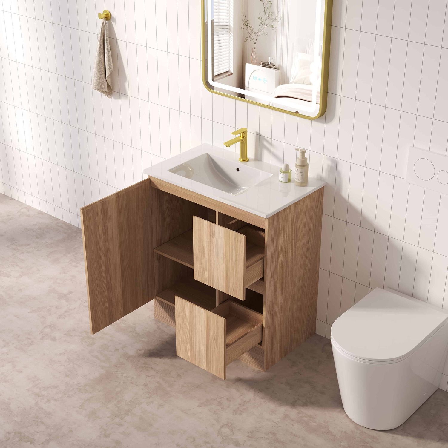 Byron 750mm Light Oak Freestanding Vanity