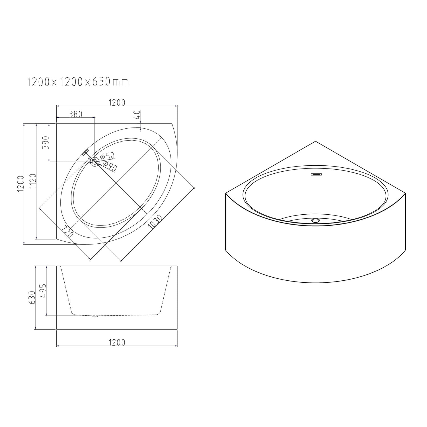 Stirling Acrylic Corner Bath with Overflow