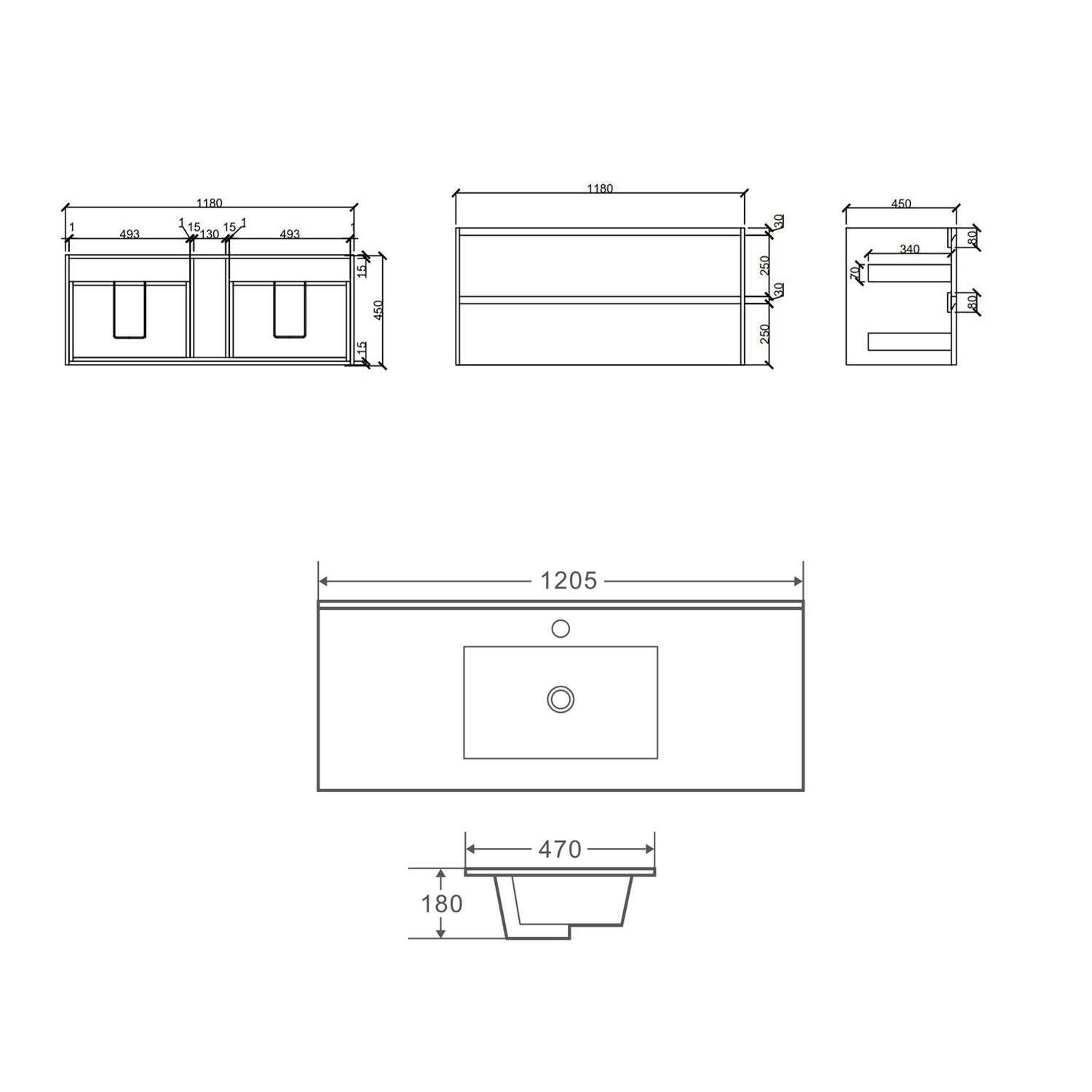 Horizon 1200mm Medium Oak Wall Hung Vanity