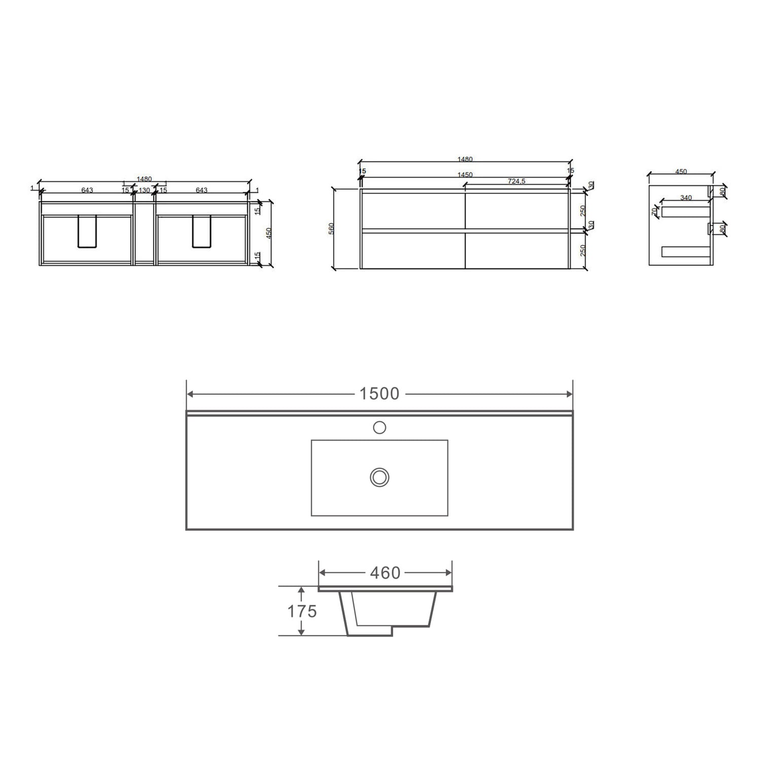 Horizon 1500mm Medium Oak Wall Hung Vanity