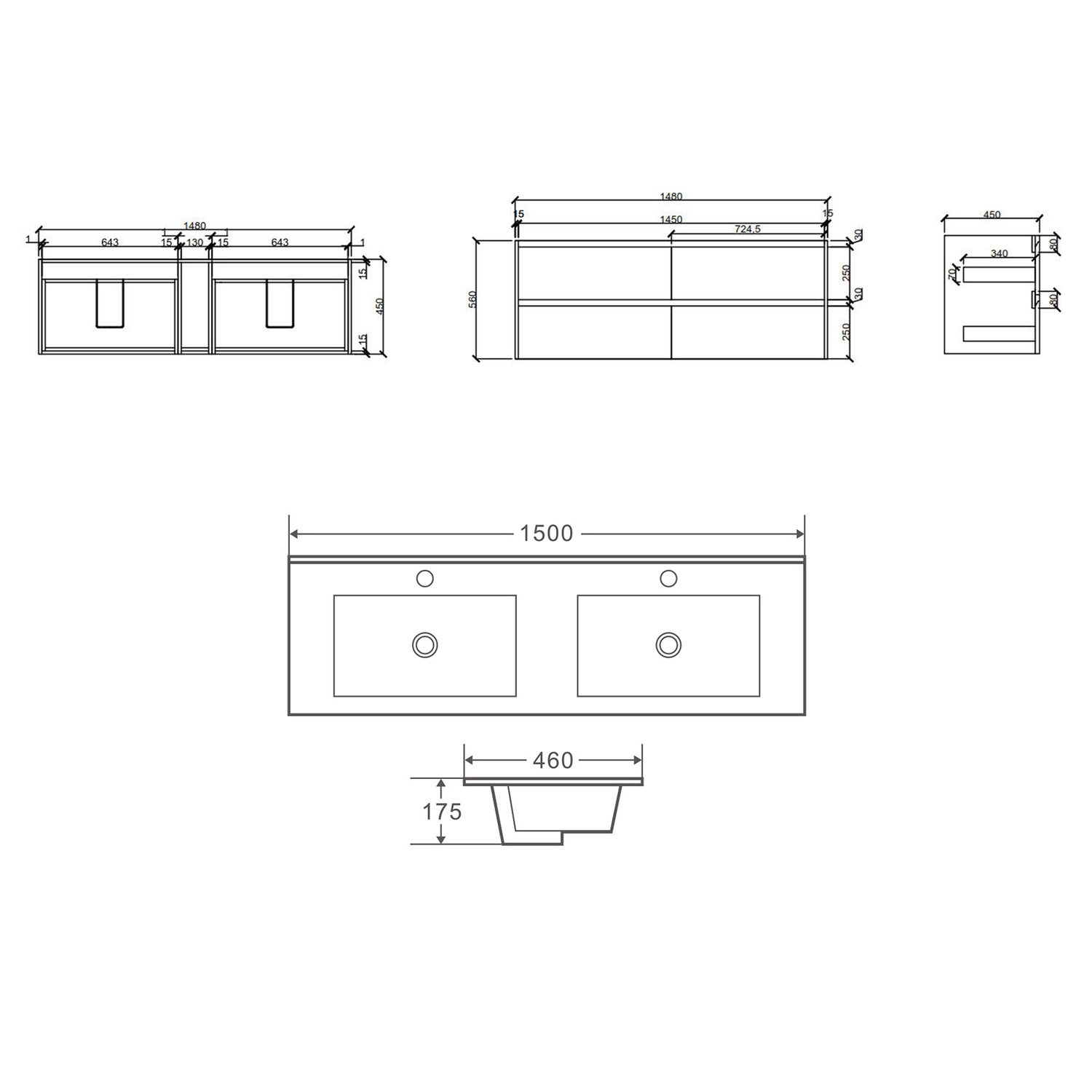 Horizon 1500mm Medium Oak Wall Hung Double Vanity