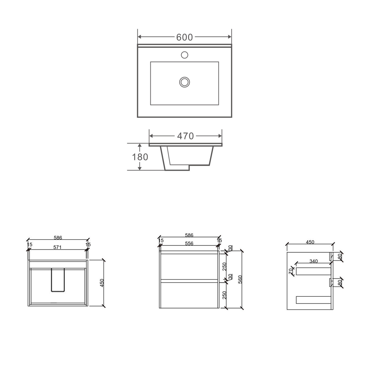 Horizon 600mm Medium Oak Wall Hung Vanity
