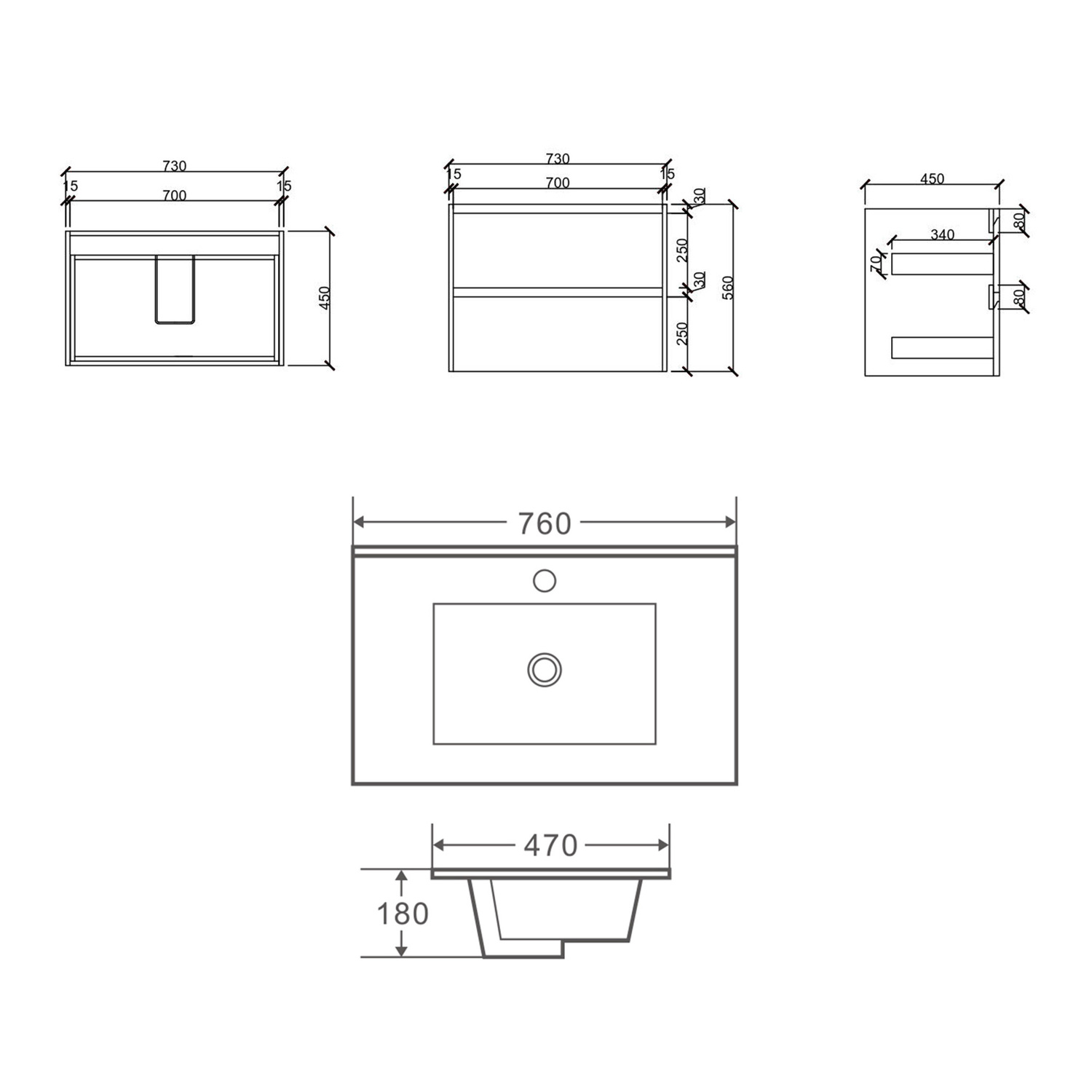 Horizon 750mm Medium Oak Wall Hung Vanity