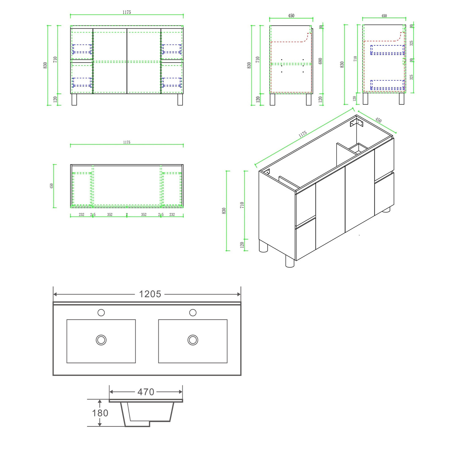 Byron 1200mm Light Oak Freestanding Double Vanity