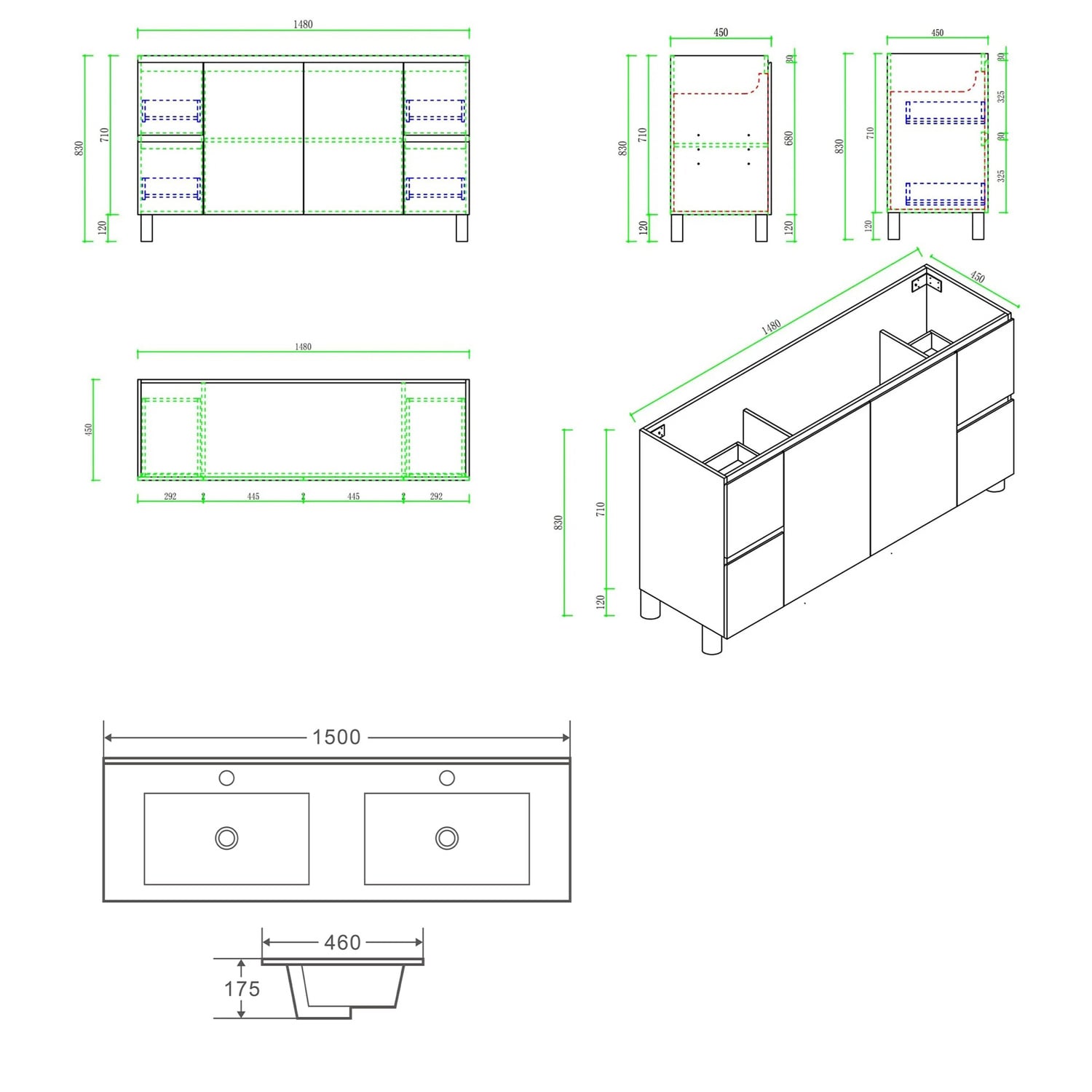 Byron 1500mm Light Oak Freestanding Double Vanity