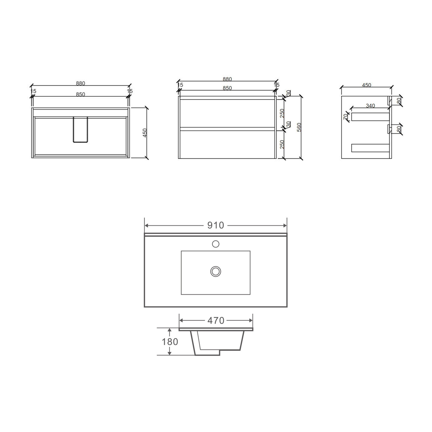 Horizon 900mm Medium Oak Wall Hung Vanity