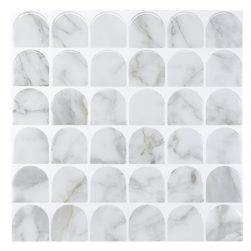 White Arch Marble Look Stick on Tile (10 Pack)
