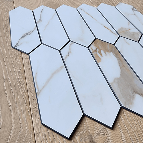 Calacatta Marble Picket Stick on Tile (10 Pack)
